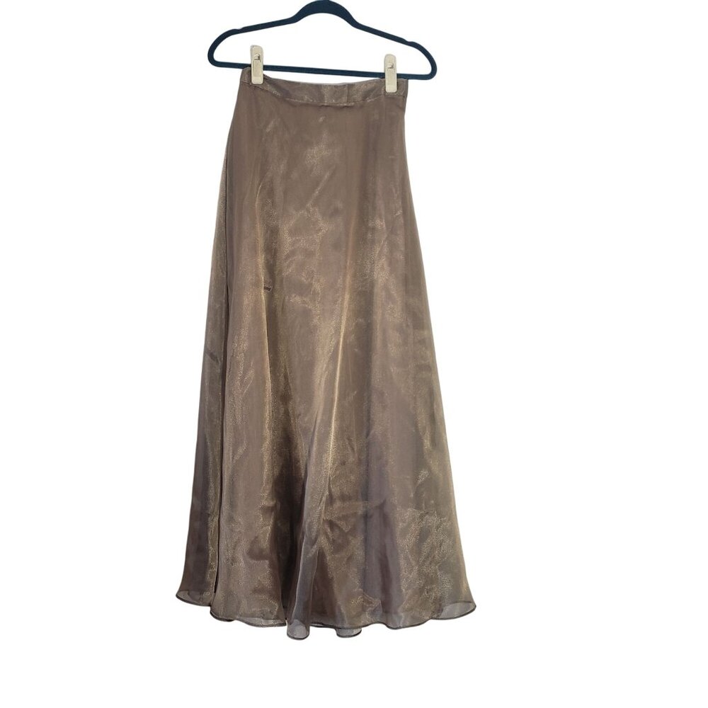 Vintage Y2K Bronze Organza Sheer A-Line Maxi Skirt‎ Womens 10 Formal Feminine